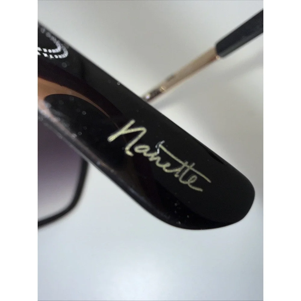 Nanette Lepore Sunglasses Black Tint Hexagon Frames + Gold Hard Case Design
